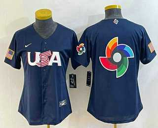 Women%27s USA Baseball 2023 Navy Big Logo With Patch World Classic Stitched Jerseys->2023 world baseball classic->MLB Jersey